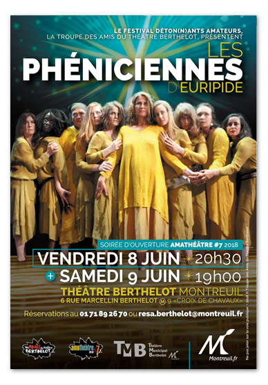 affiche pièce de théâtre à Montreuil Les Phéniciennes d'Euripide | graphisme © Marie Cayet